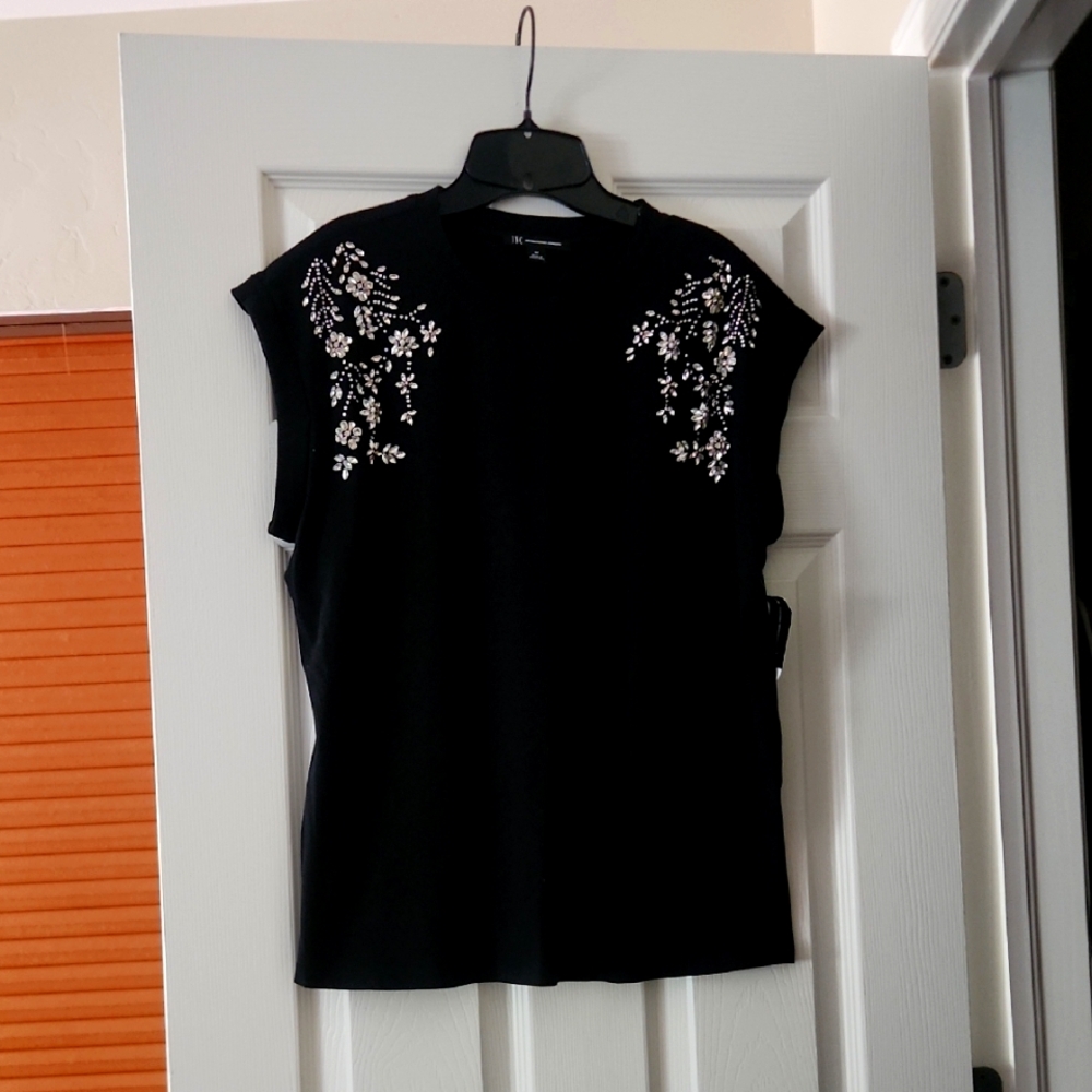 INac Rhinestone Embellished Black Top